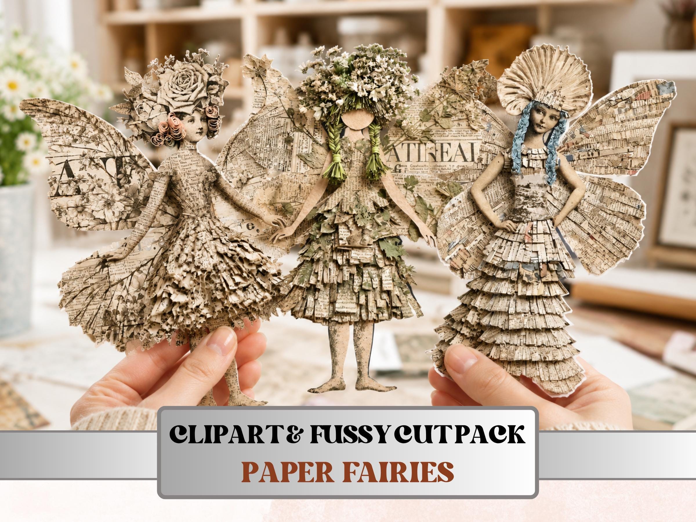 Paper Fairy Fussy Cuts & Clipart, Printable Whimsical Cut Outs, Fairies Ephemera, Junk Journal Scrapbook Kit, Fantasy Paper Craft