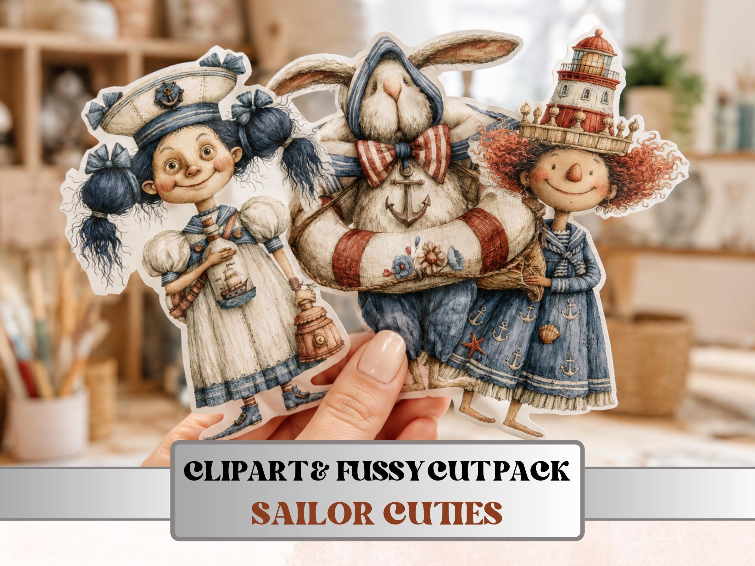 Sailor Cuties Fussy Cuts & Clipart, Printable Nautical Cut Outs, Coastal Ephemera, Junk Journal Scrapbook Kit, Ocean Paper Craft