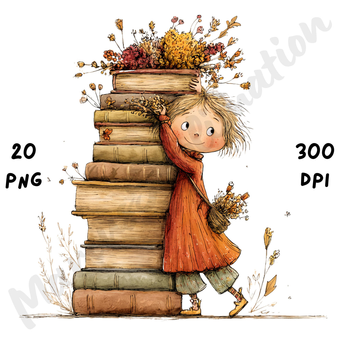 Cottagecore Fall Girl Whimsical Clipart Bundle