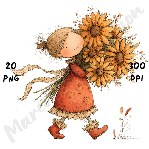 Cottagecore Fall Girl Whimsical Clipart Bundle