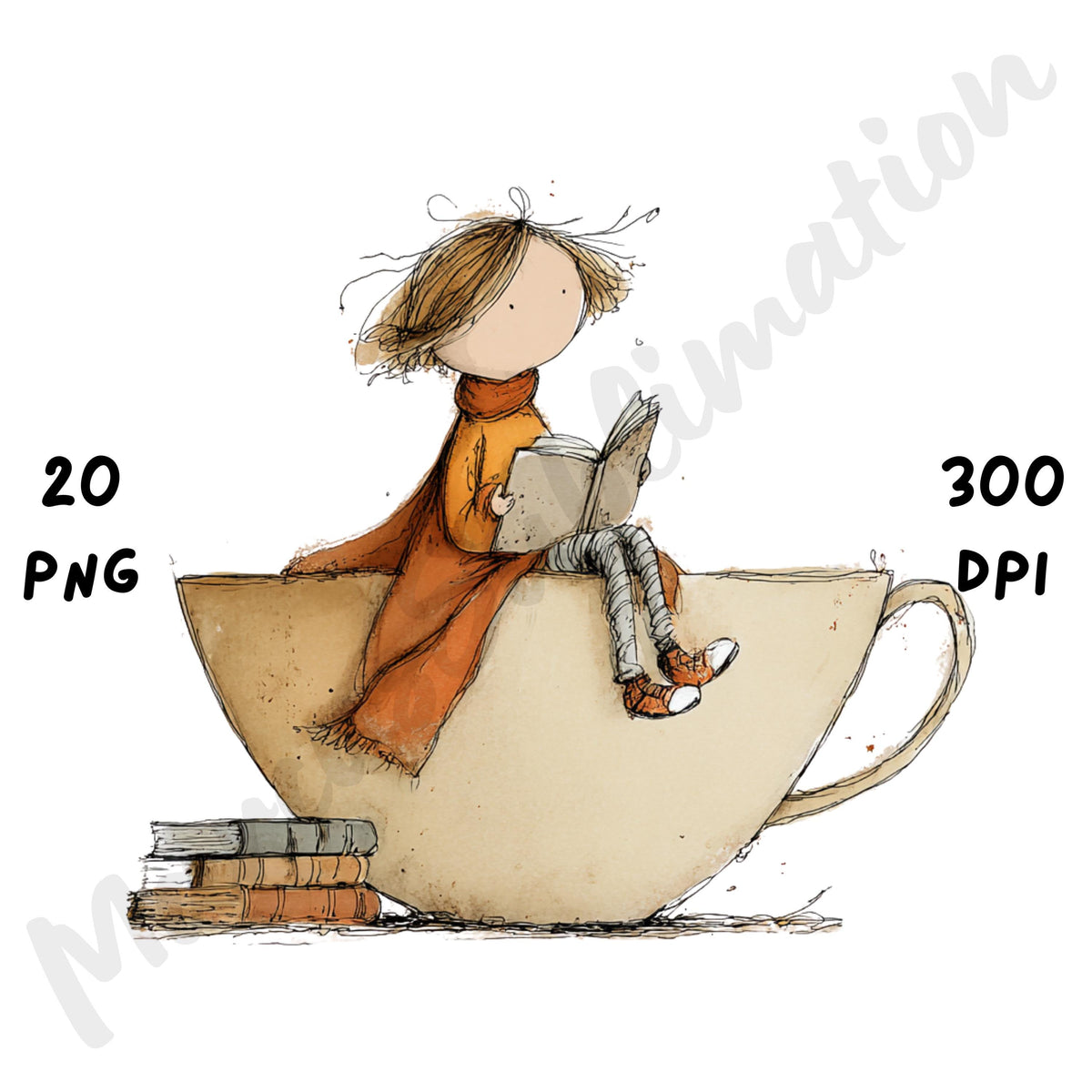 Cozy Reader Fall Girl Whimsical Clipart Bundle
