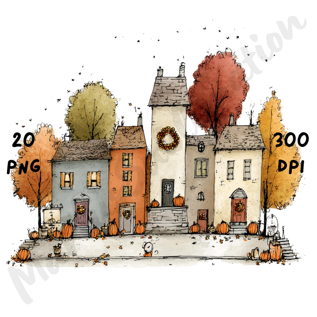 Fall Scenes Whimsical Clipart Bundle