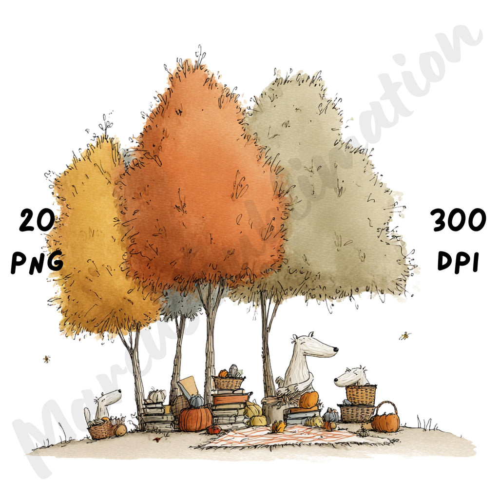 Fall Scenes Whimsical Clipart Bundle