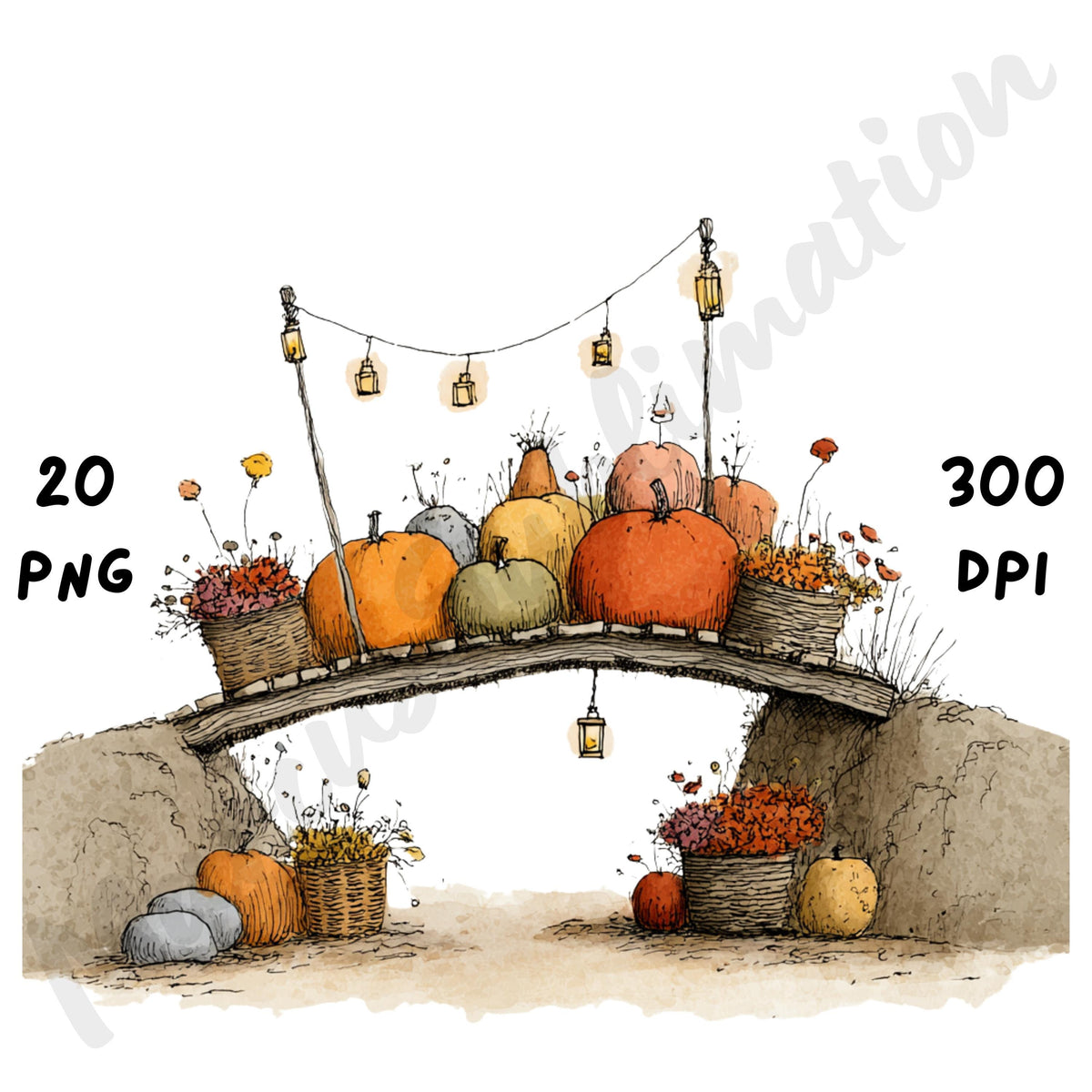 Fall Scenes Whimsical Clipart Bundle