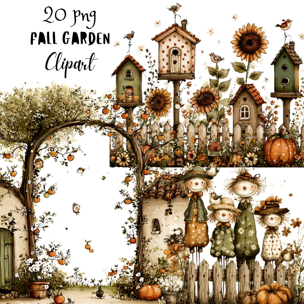 Fall Garden Whimsical Clipart Bundle