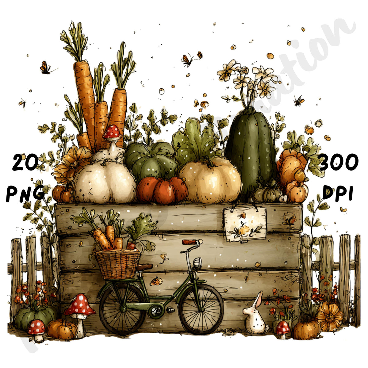 Fall Garden Whimsical Clipart Bundle