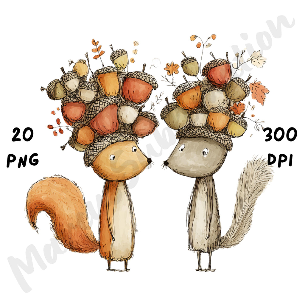 Fall Acorn Friends Whimsical Clipart Bundle