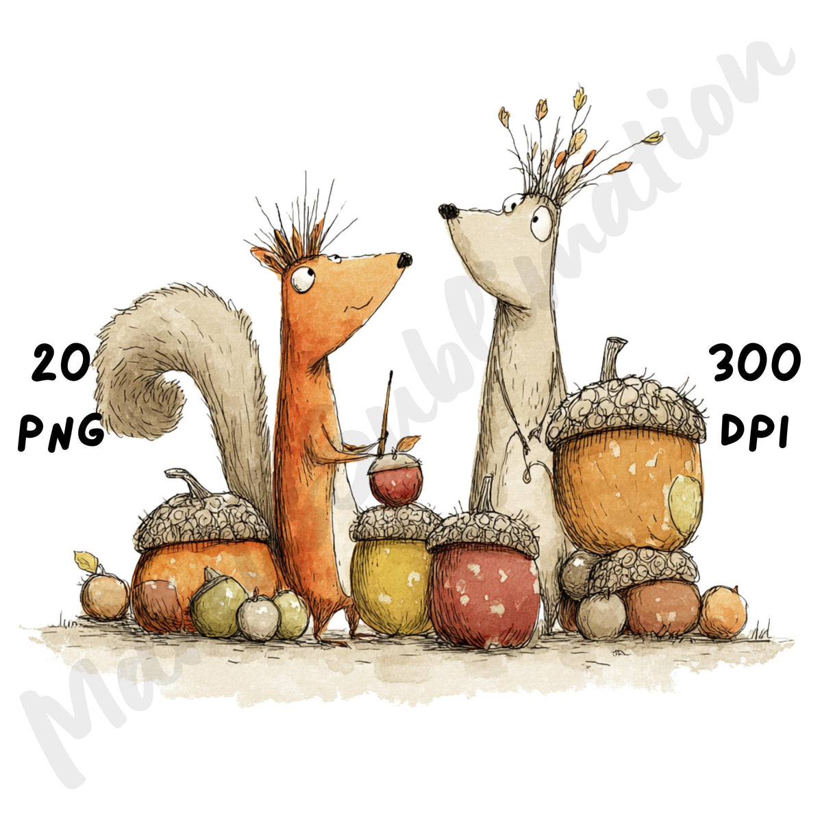 Fall Acorn Friends Whimsical Clipart Bundle