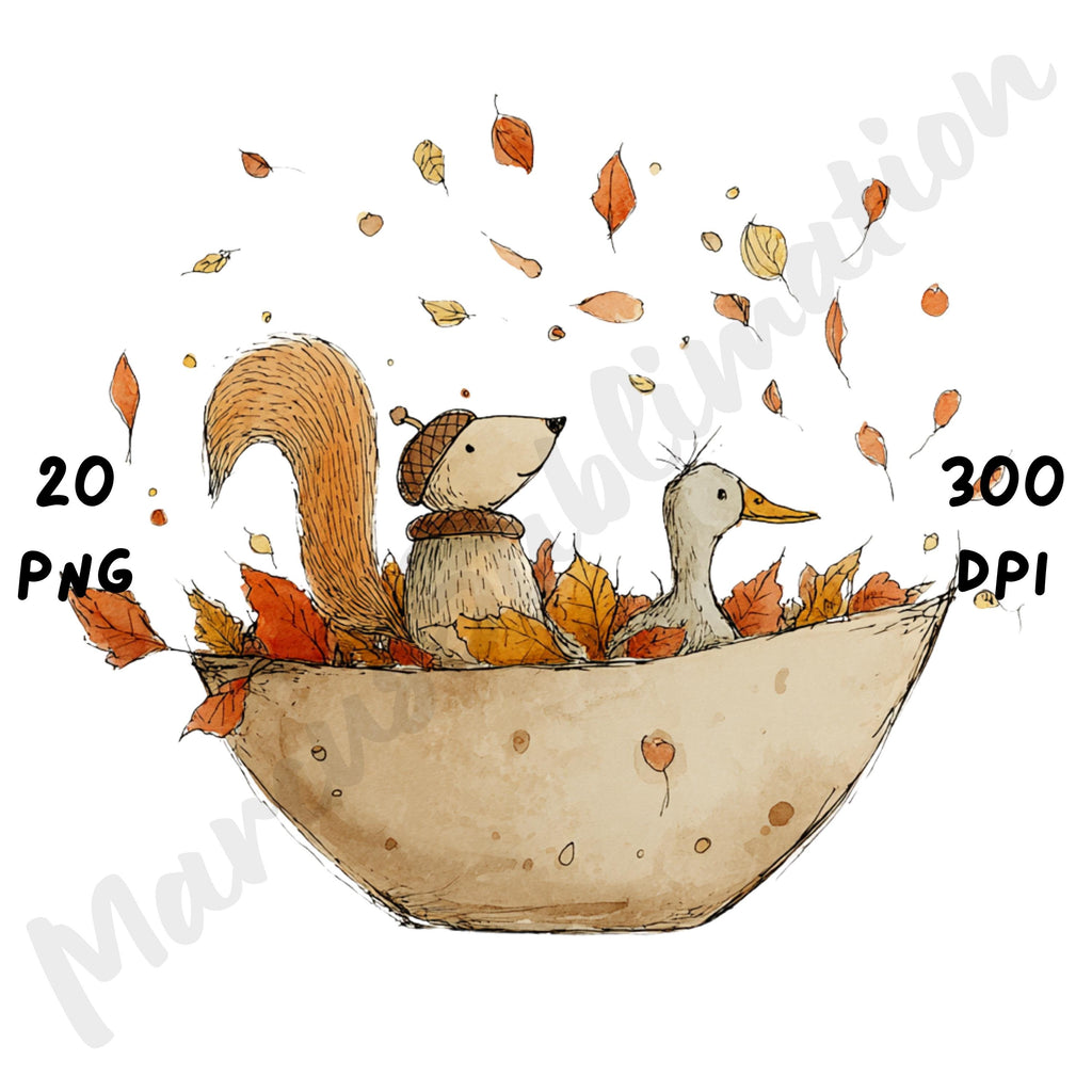 Fall Acorn Friends Whimsical Clipart Bundle