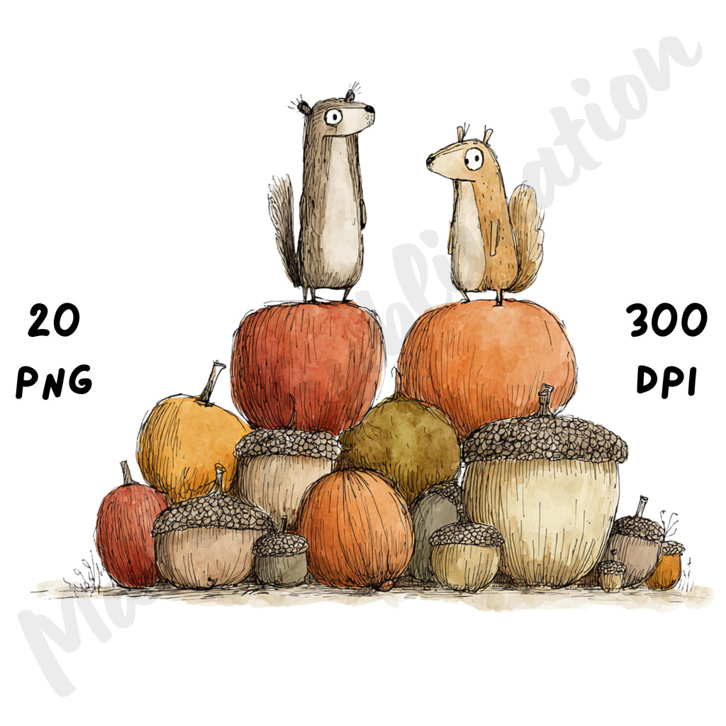 Fall Acorn Friends Whimsical Clipart Bundle