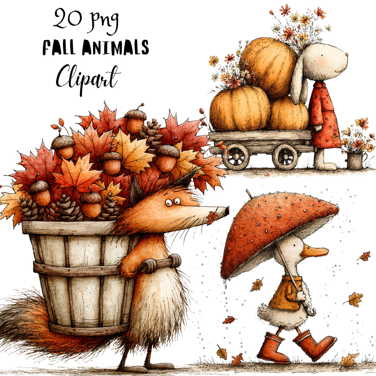Fall Animals Whimsical Clipart Bundle