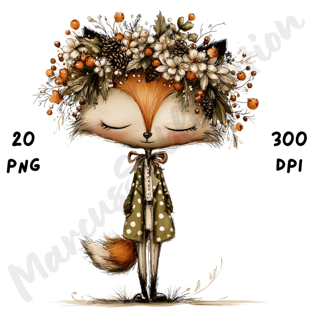 Fall Fox Whimsical Clipart Bundle