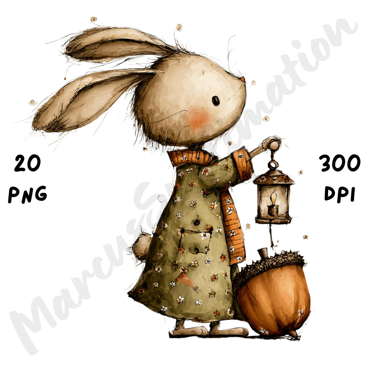 Fall Bunny Whimsical Clipart Bundle
