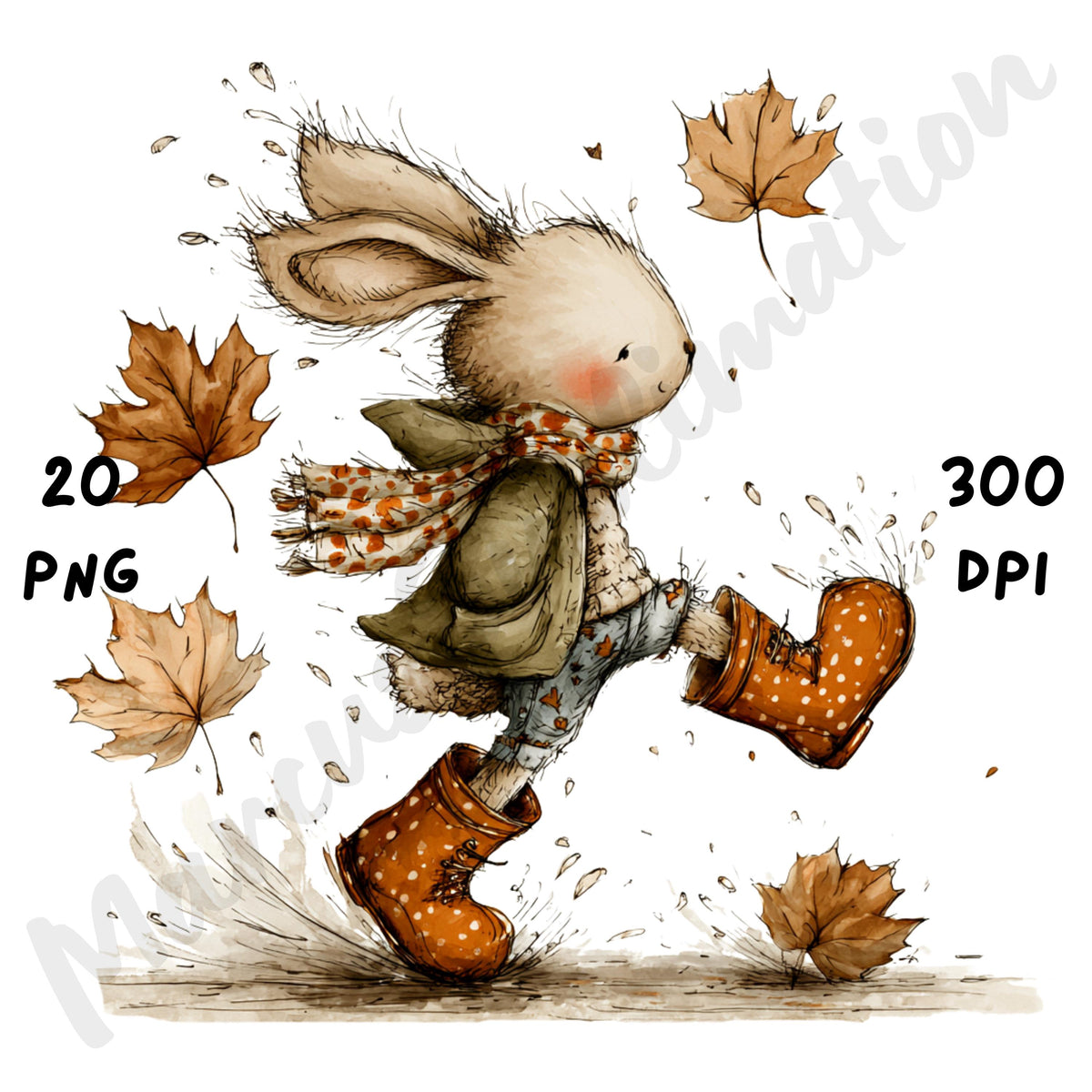 Fall Bunny Whimsical Clipart Bundle