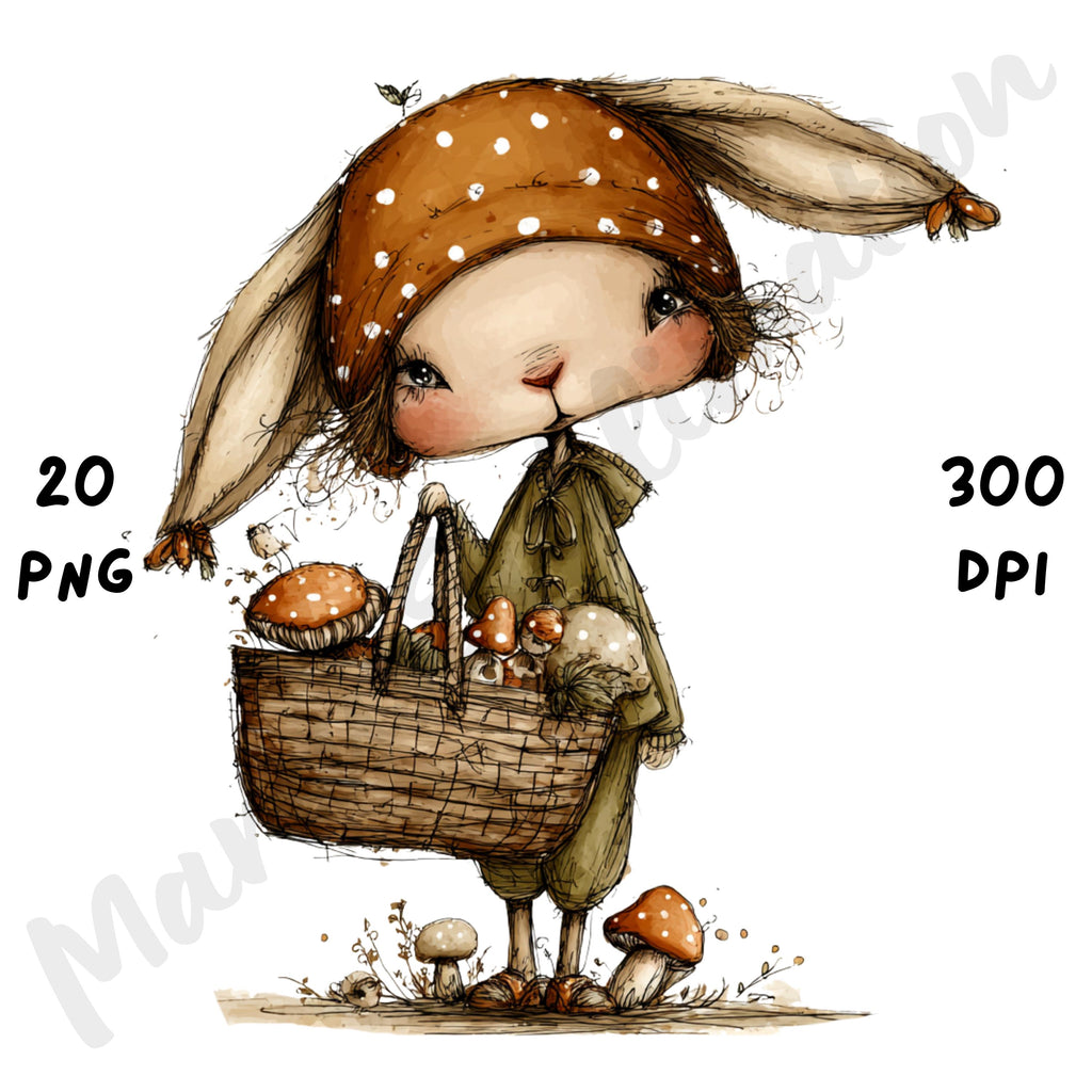 Fall Bunny Whimsical Clipart Bundle