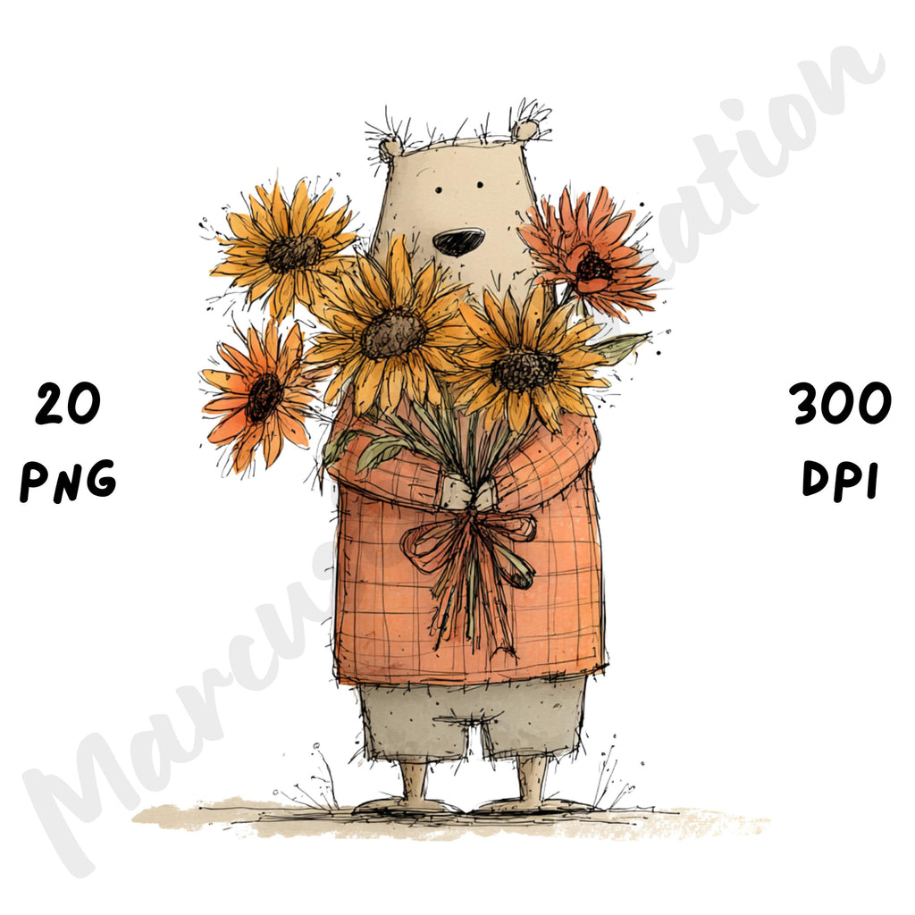 Fall Bear Whimsical Clipart Bundle