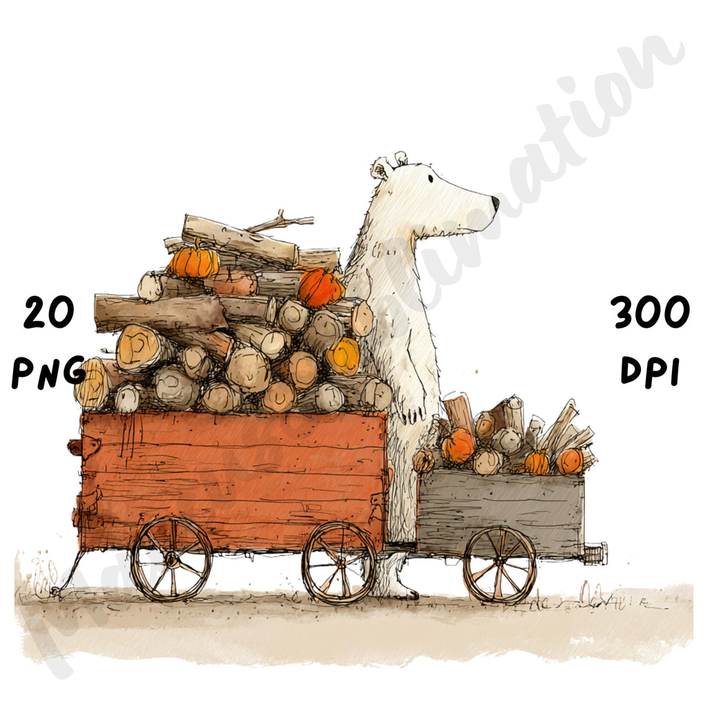 Fall Bear Whimsical Clipart Bundle