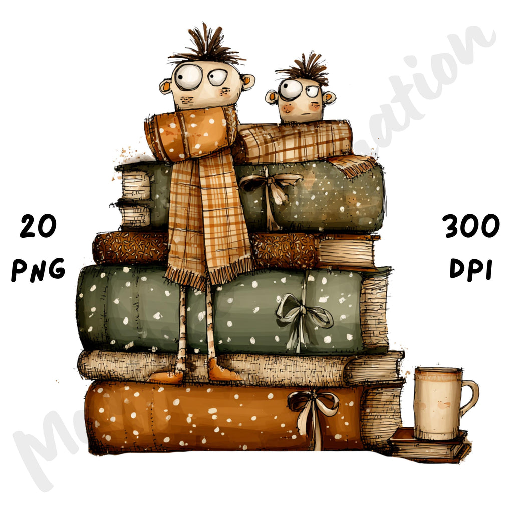 Fall Books Whimsical Clipart Bundle