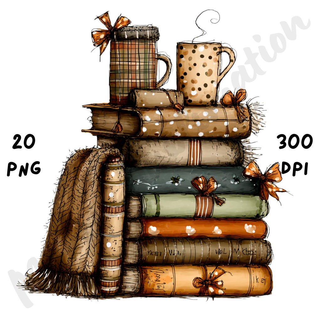 Fall Books Whimsical Clipart Bundle