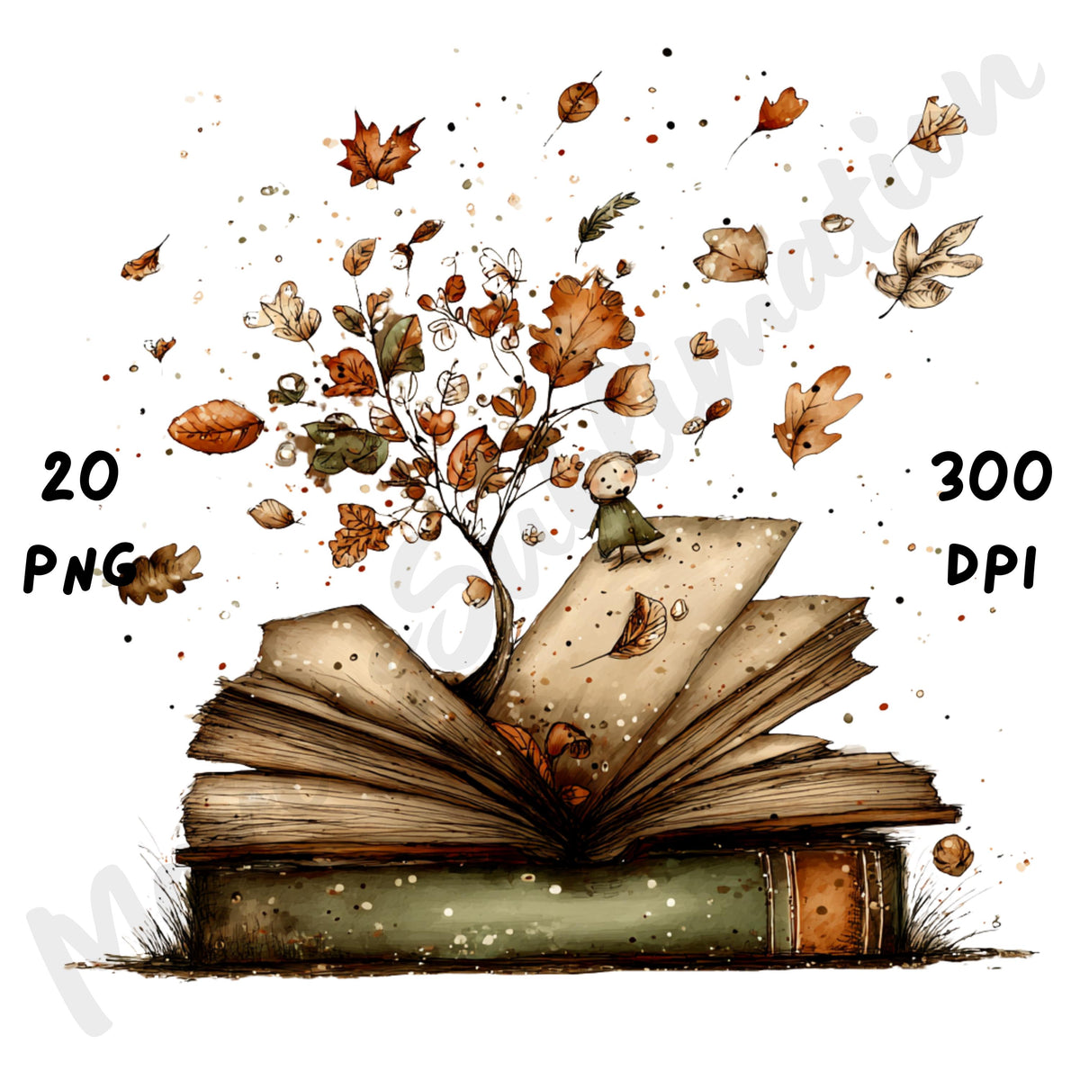 Fall Books Whimsical Clipart Bundle
