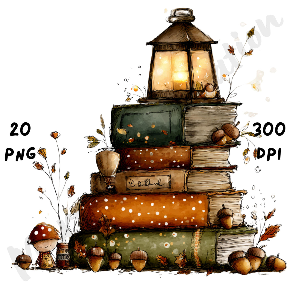 Fall Books Whimsical Clipart Bundle