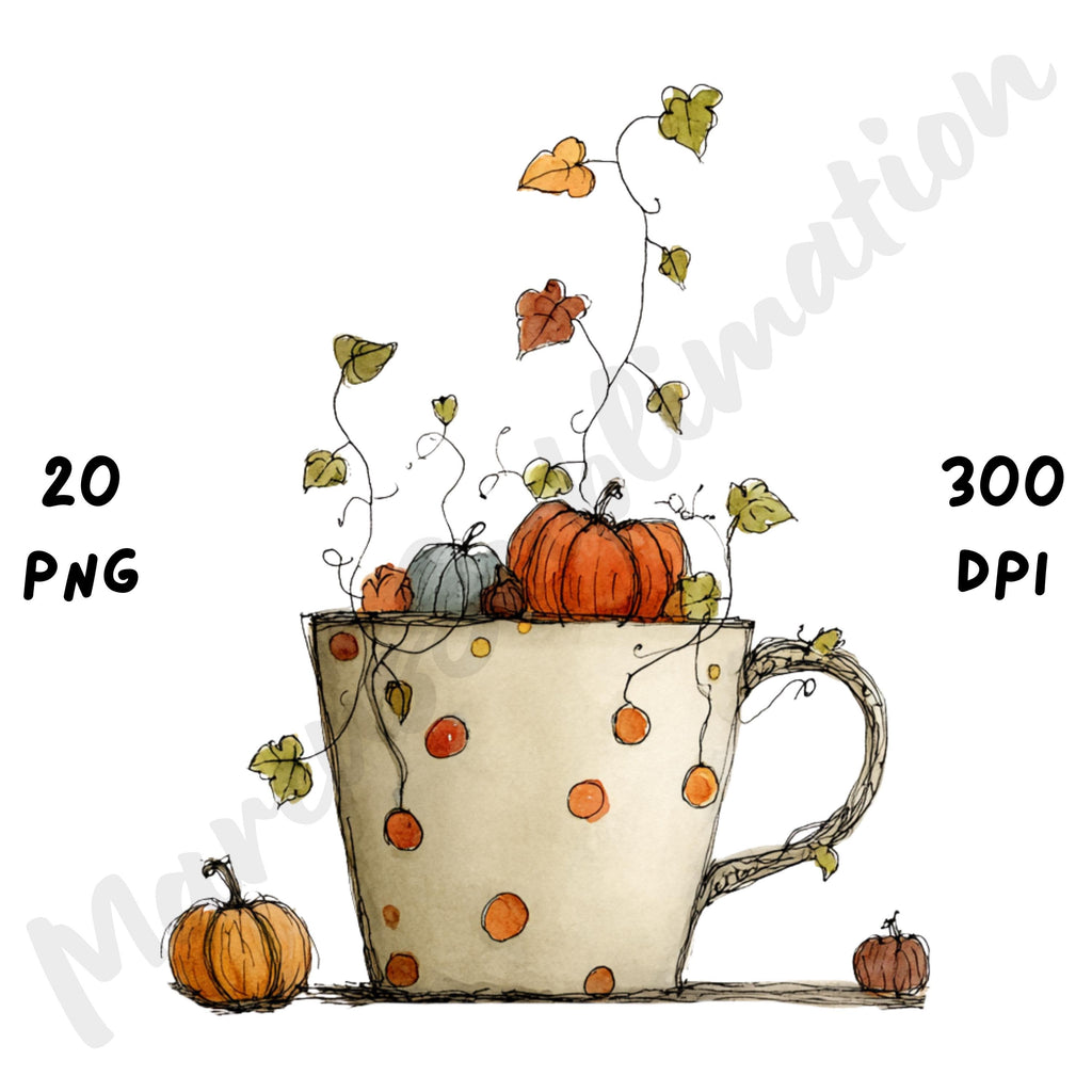 Fall Teacups Whimsical Clipart Bundle