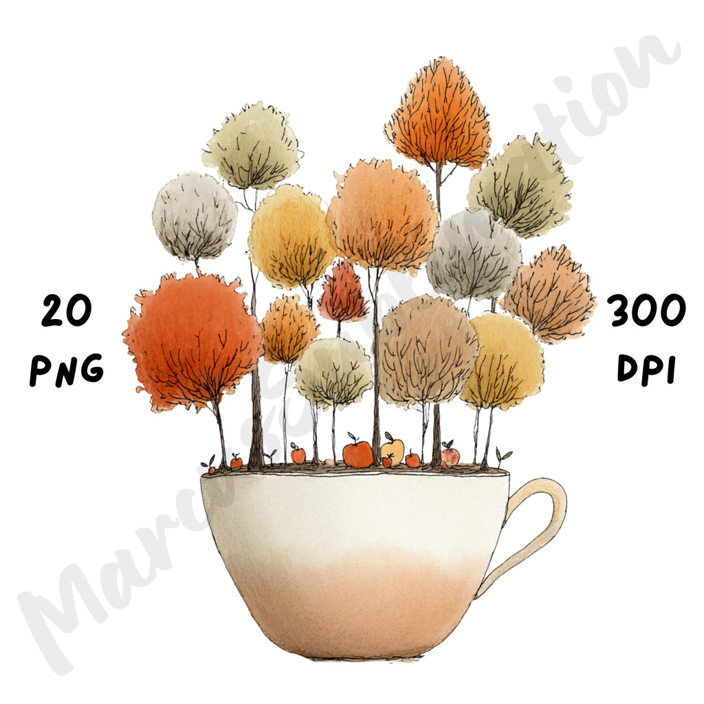 Fall Teacups Whimsical Clipart Bundle