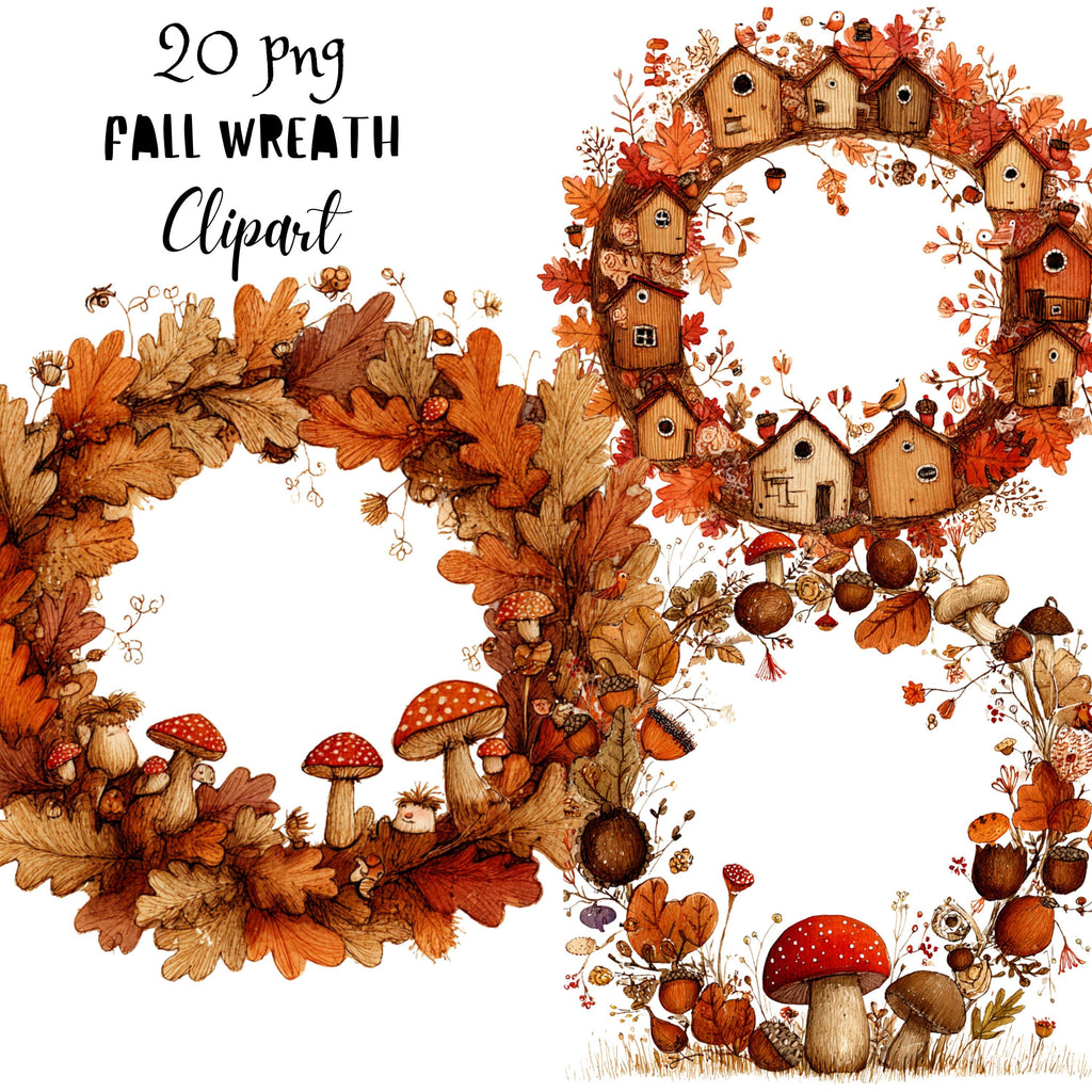 Fall Wreaths Whimsical Clipart Bundle