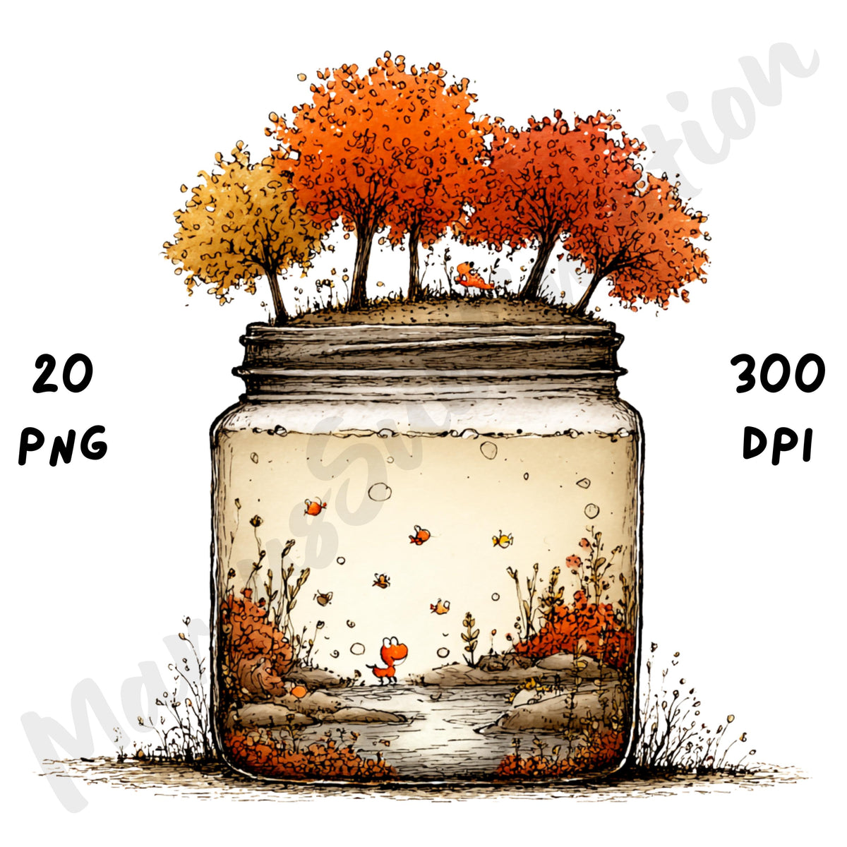 Fall Mason Jars Whimsical Clipart Bundle