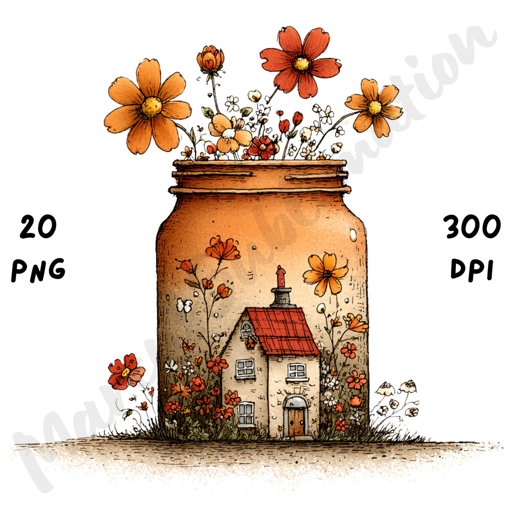 Fall Mason Jars Whimsical Clipart Bundle