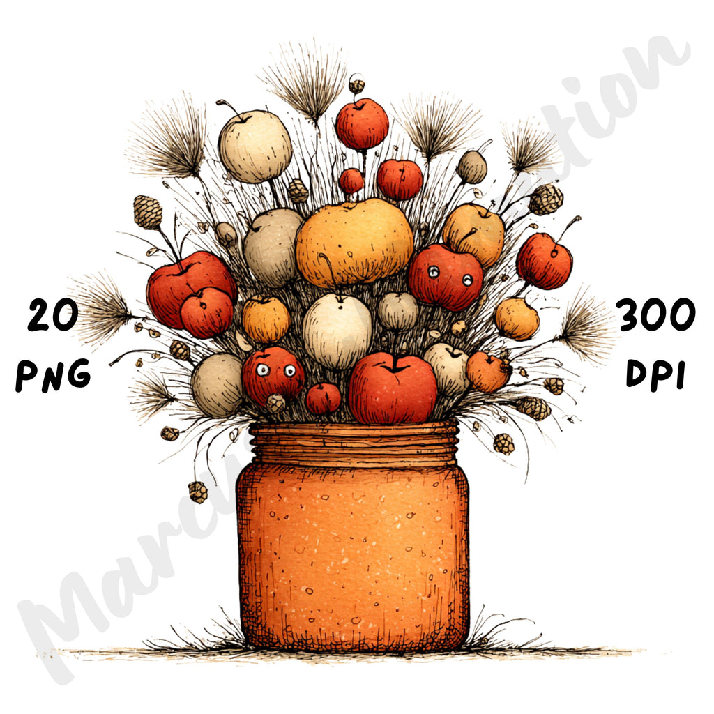 Fall Mason Jars Whimsical Clipart Bundle
