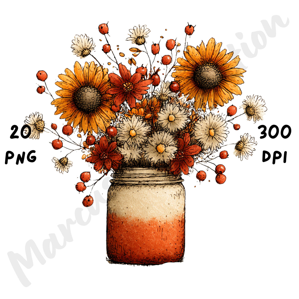 Fall Mason Jars Whimsical Clipart Bundle