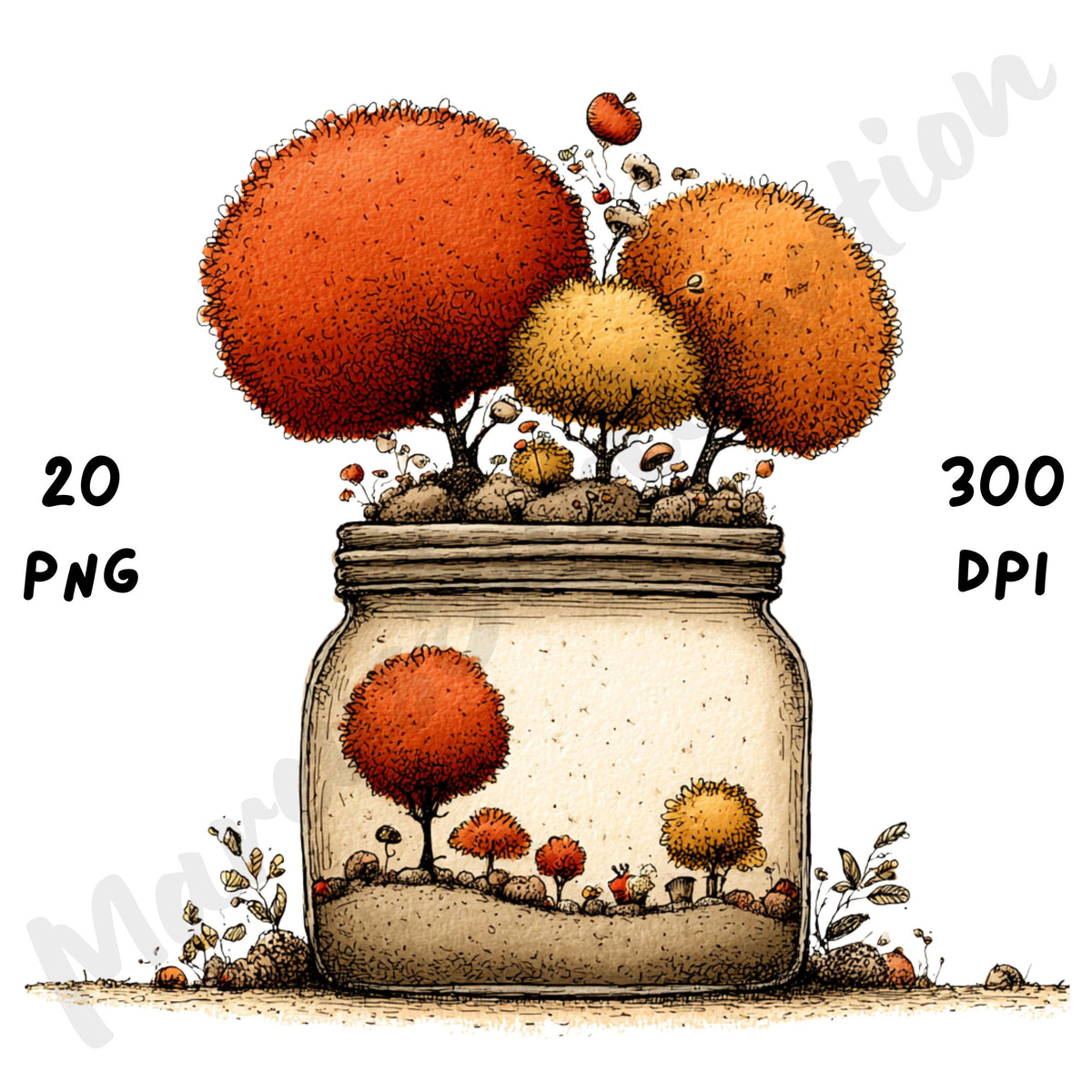 Fall Mason Jars Whimsical Clipart Bundle