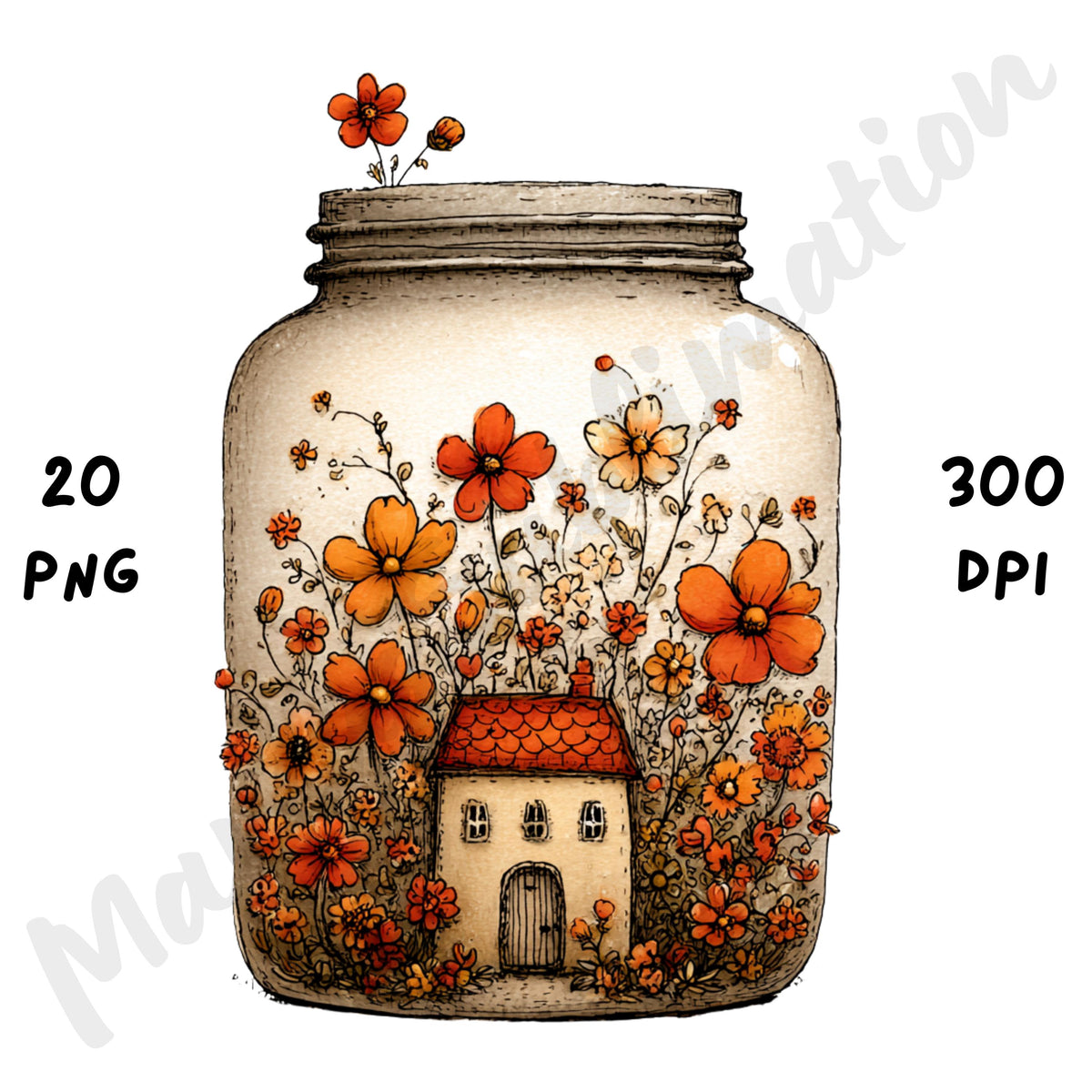 Fall Mason Jars Whimsical Clipart Bundle