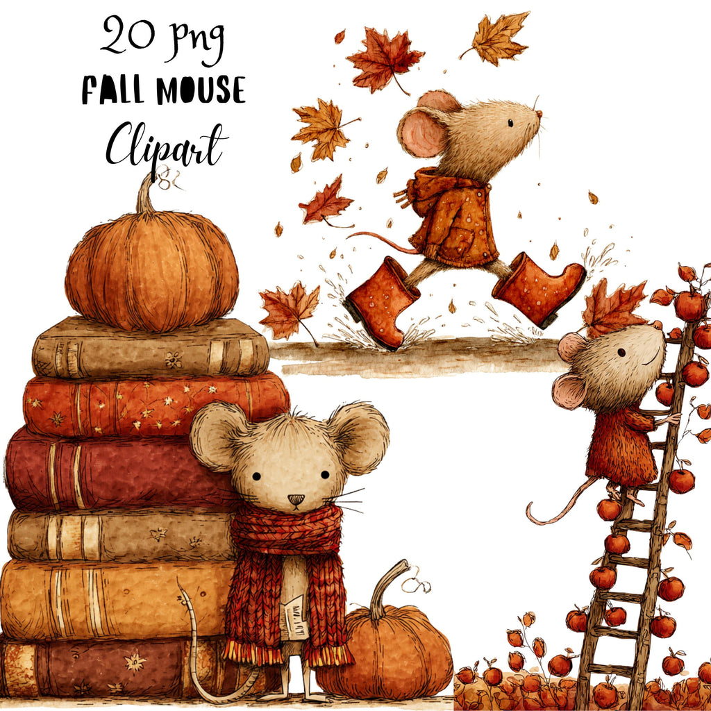 Fall Mouse Whimsical Clipart Bundle