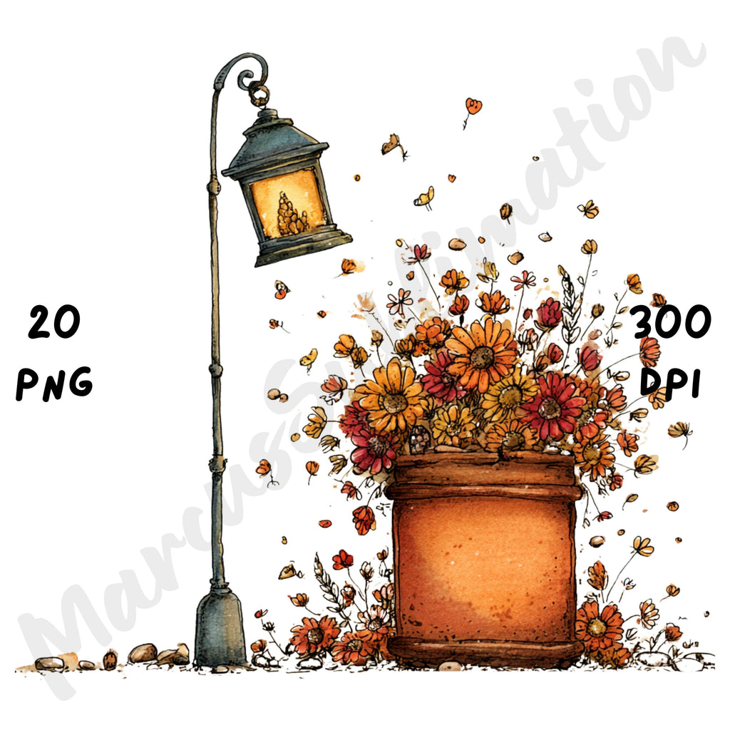 Fall Lanterns Whimsical Clipart Bundle