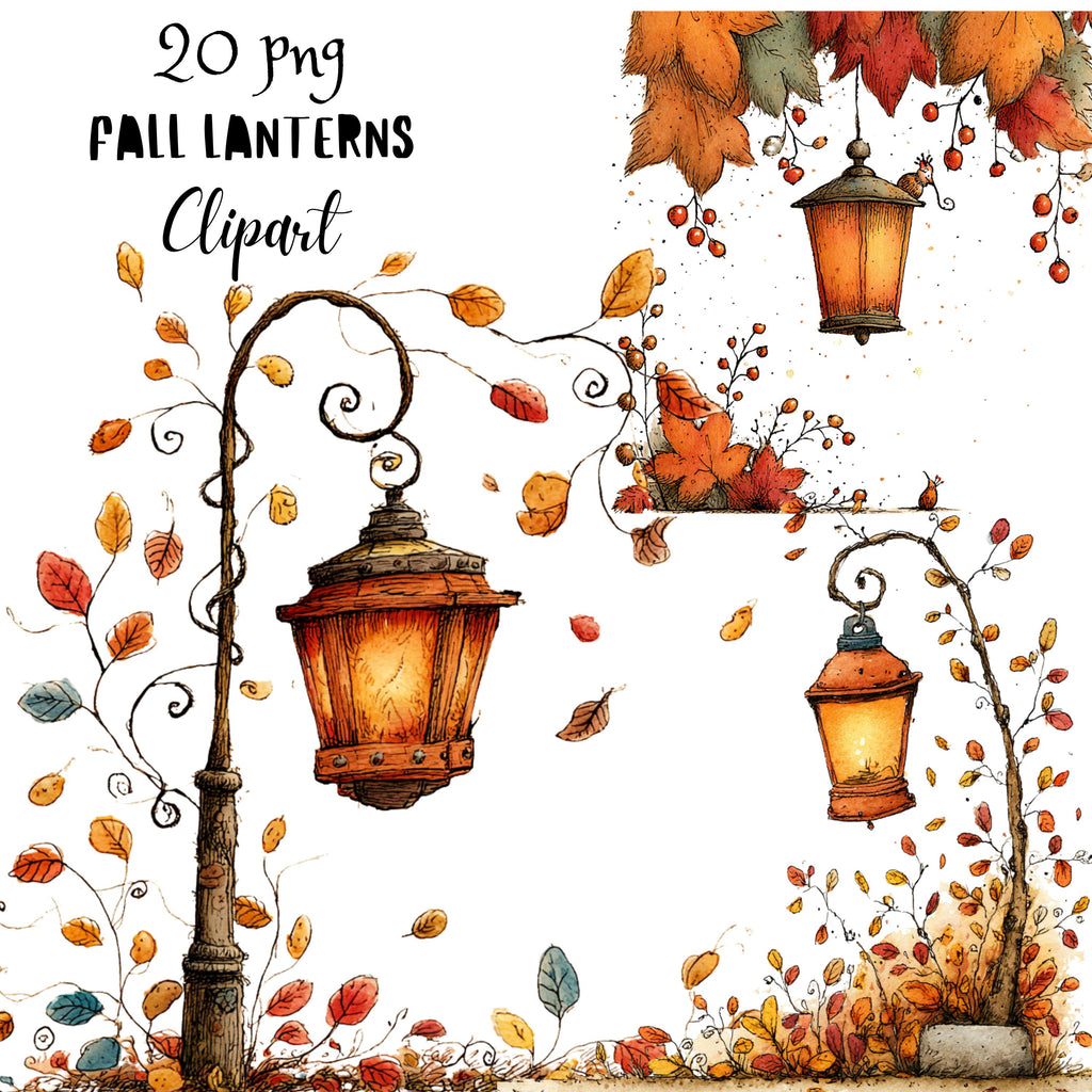 Fall Lanterns Whimsical Clipart Bundle