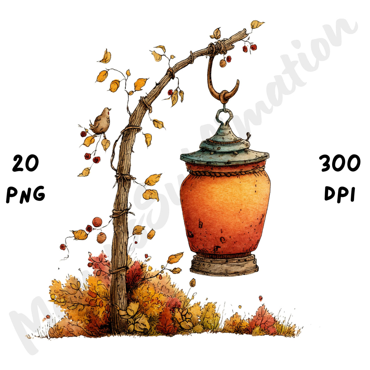 Fall Lanterns Whimsical Clipart Bundle