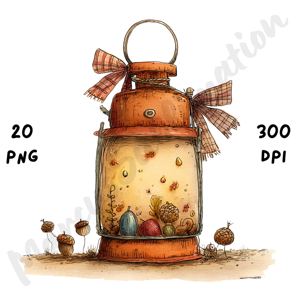 Fall Lanterns Whimsical Clipart Bundle
