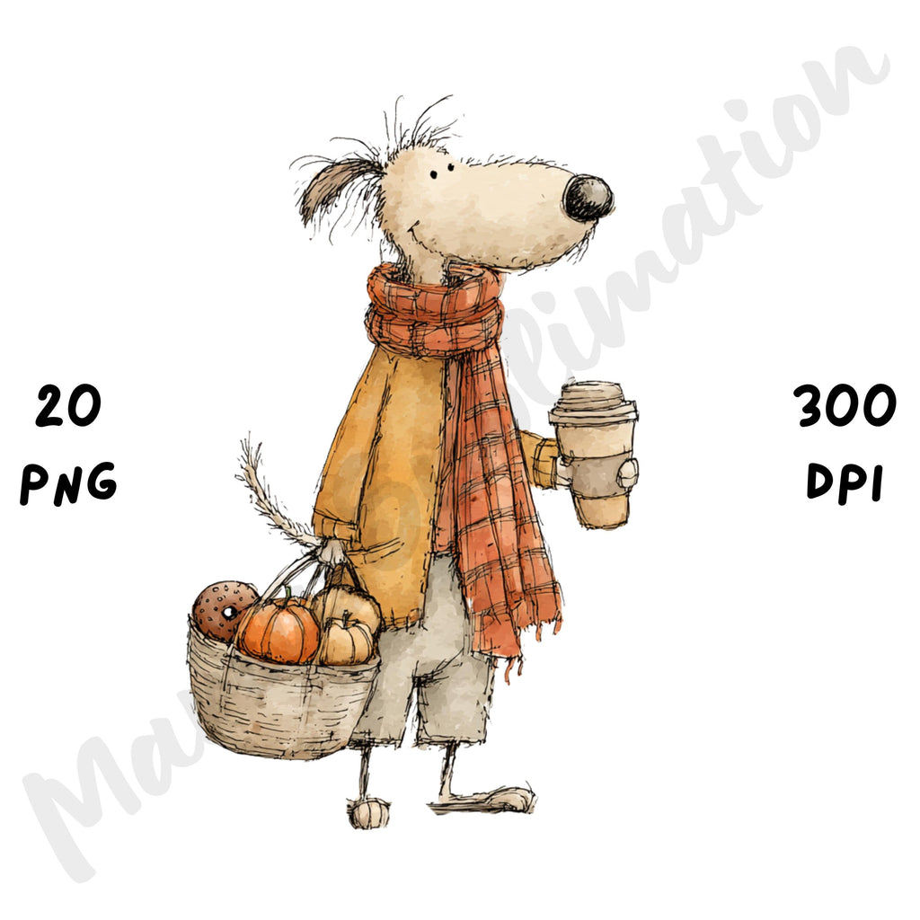 Fall Dog Whimsical Clipart Bundle
