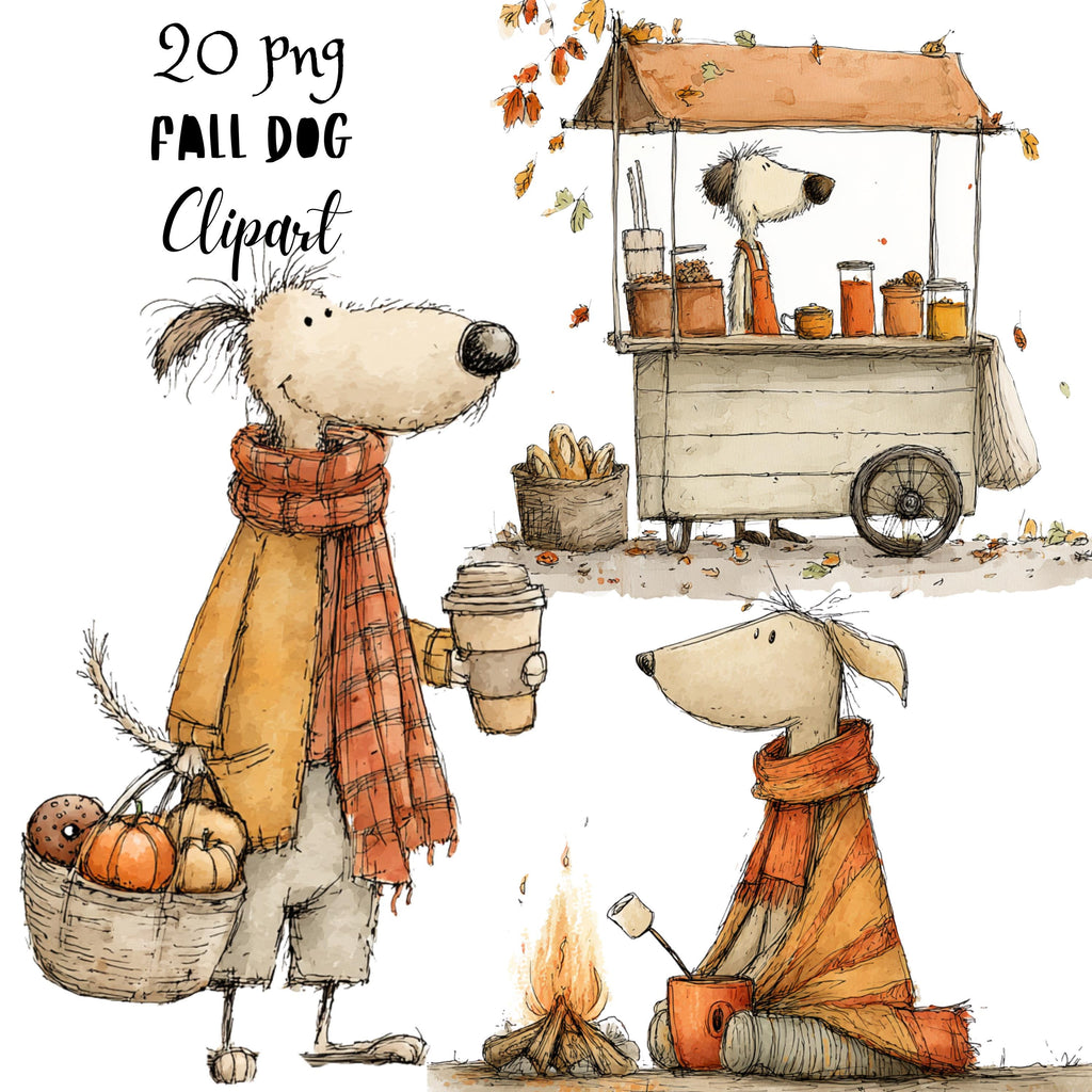 Fall Dog Whimsical Clipart Bundle