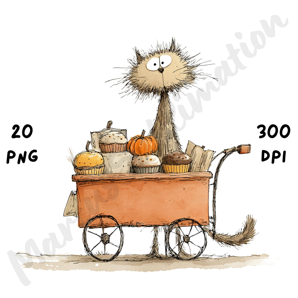 Fall Cat Whimsical Clipart Bundle