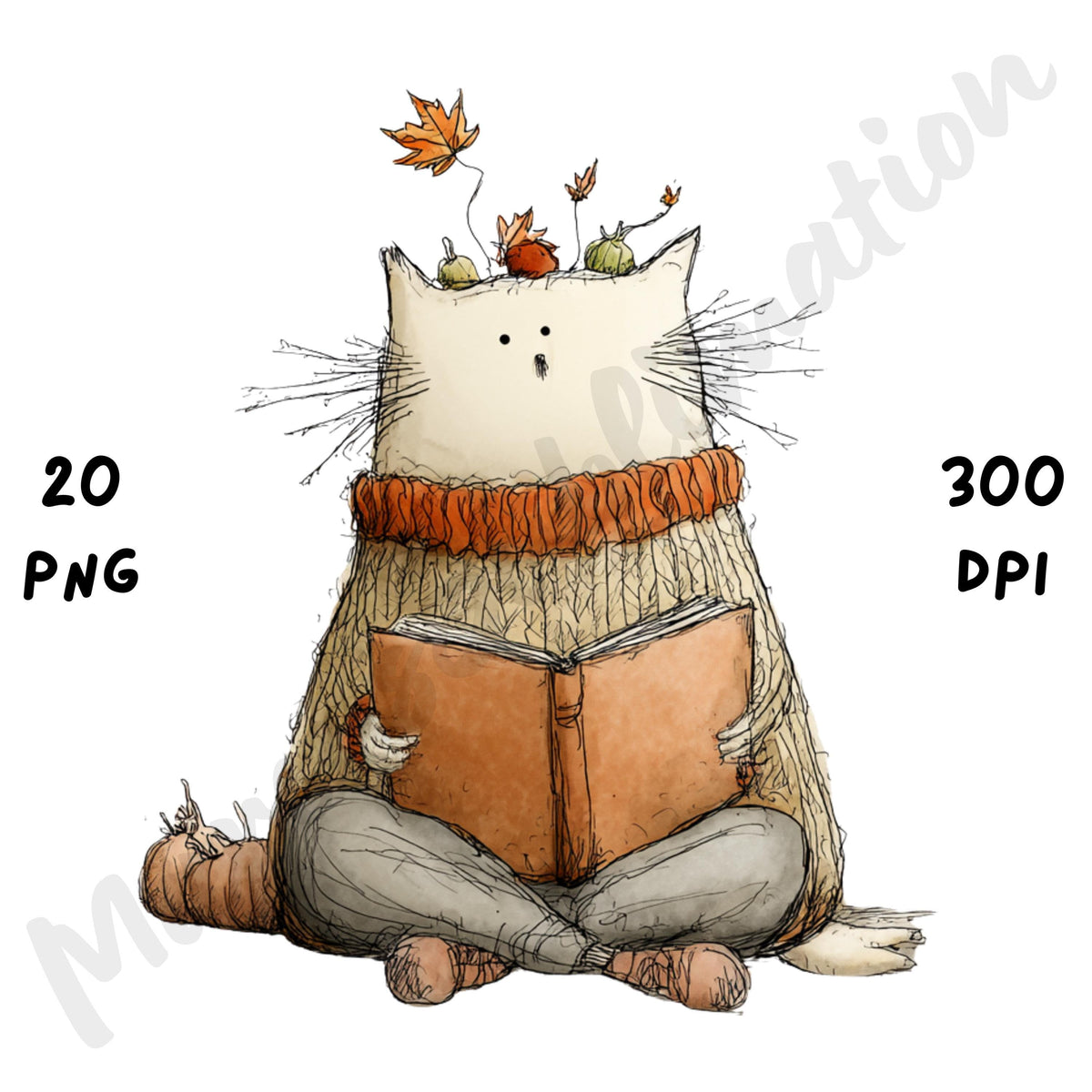 Fall Cat Whimsical Clipart Bundle