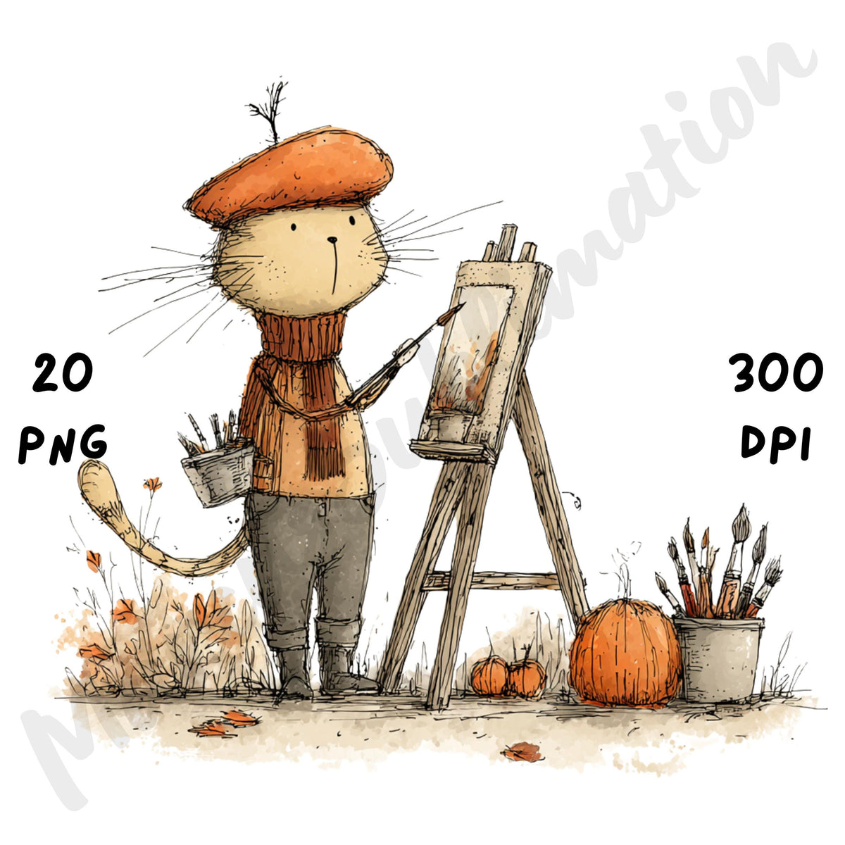 Fall Cat Whimsical Clipart Bundle