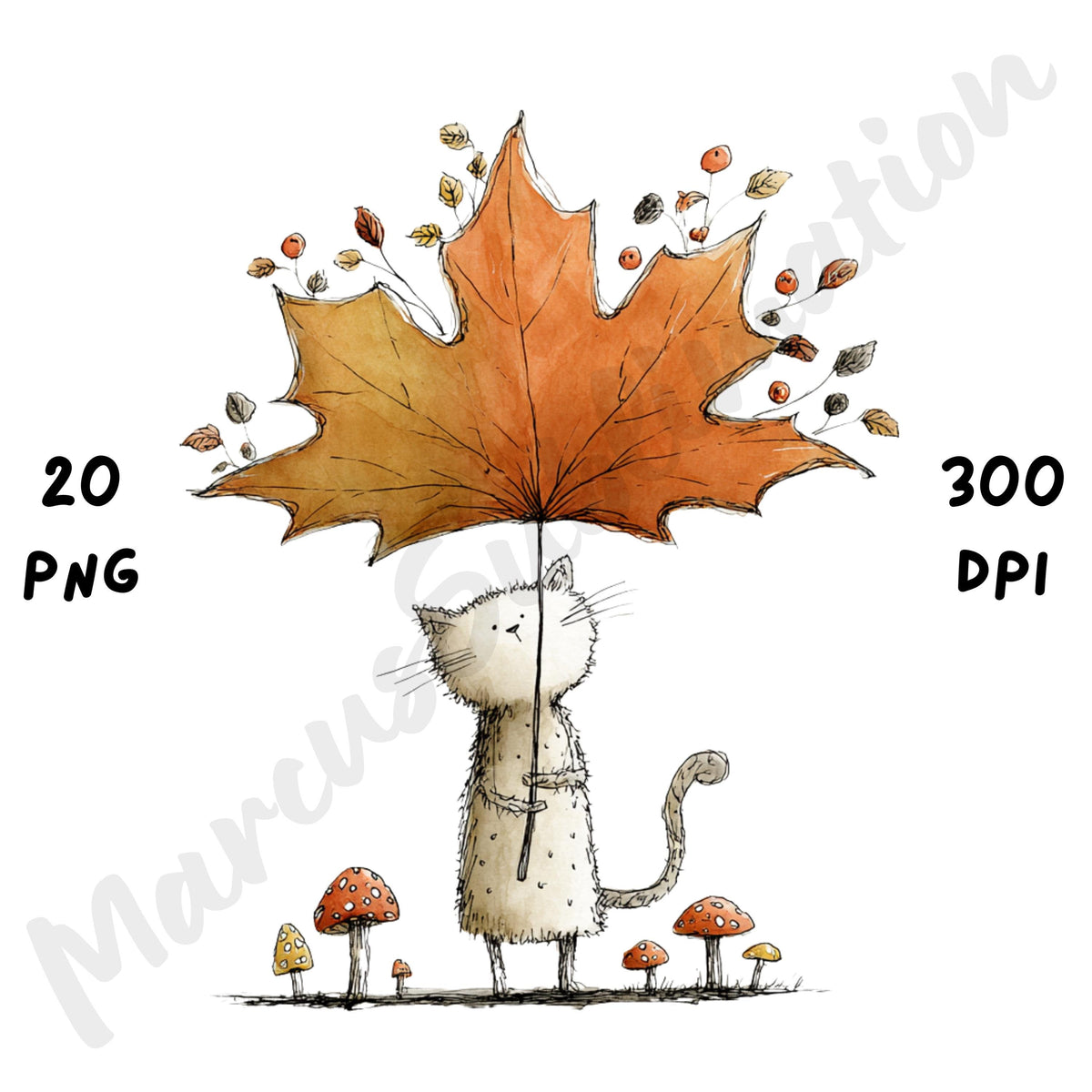 Fall Cat Whimsical Clipart Bundle
