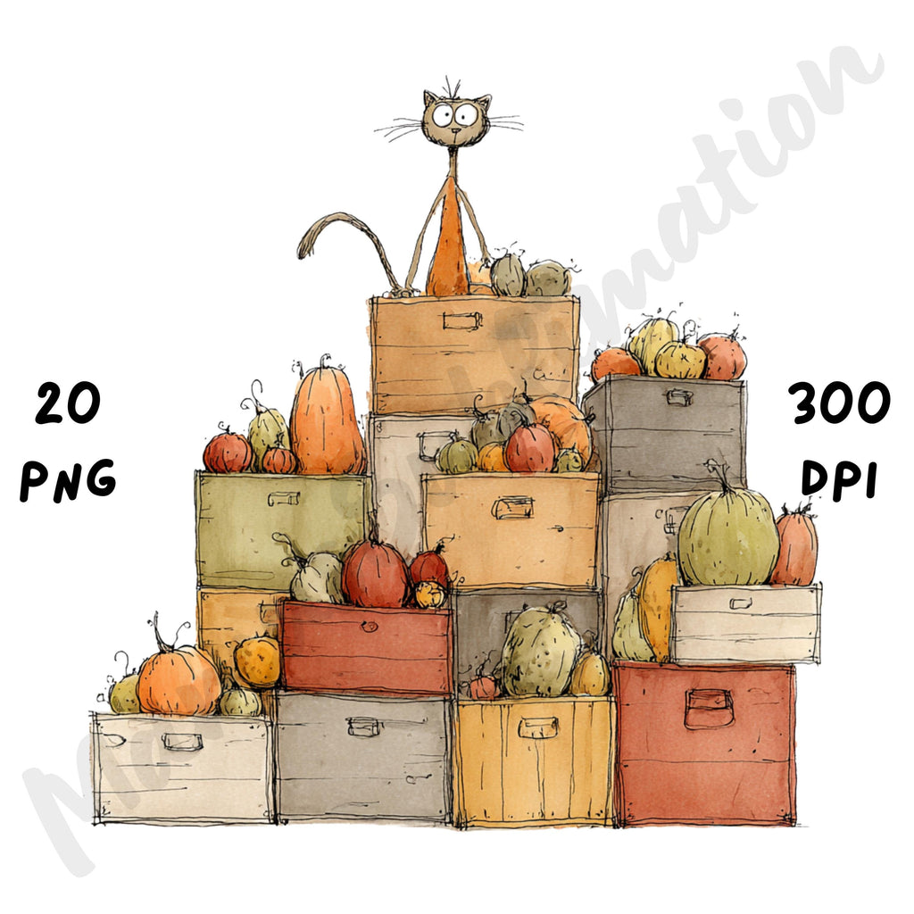 Fall Cat Whimsical Clipart Bundle