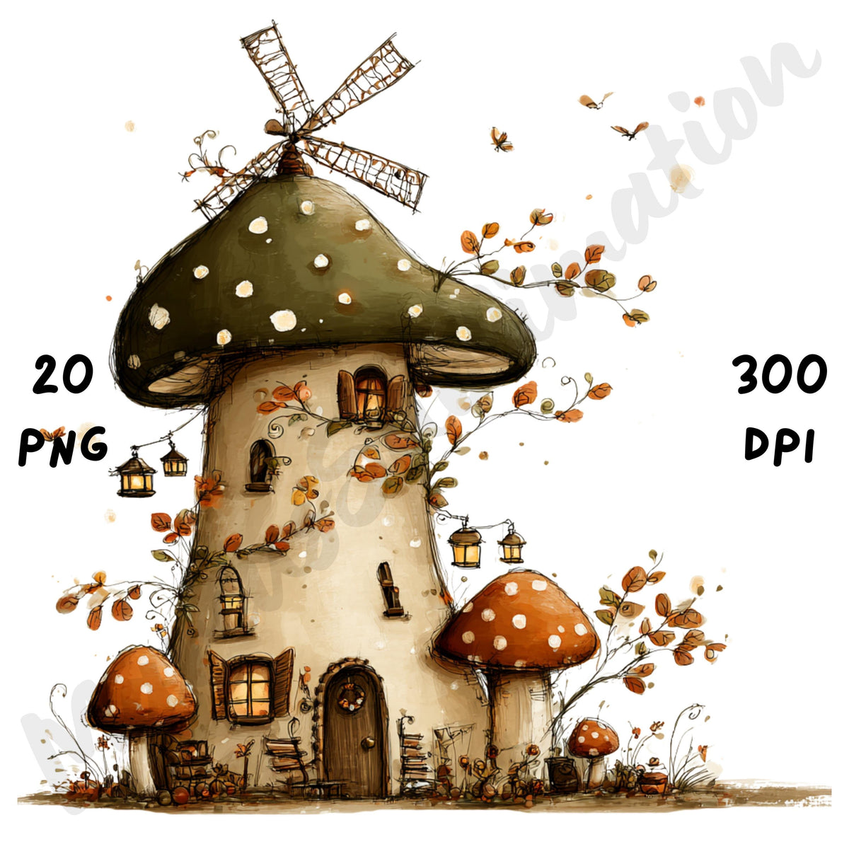 Fall Mushrooms Whimsical Clipart Bundle