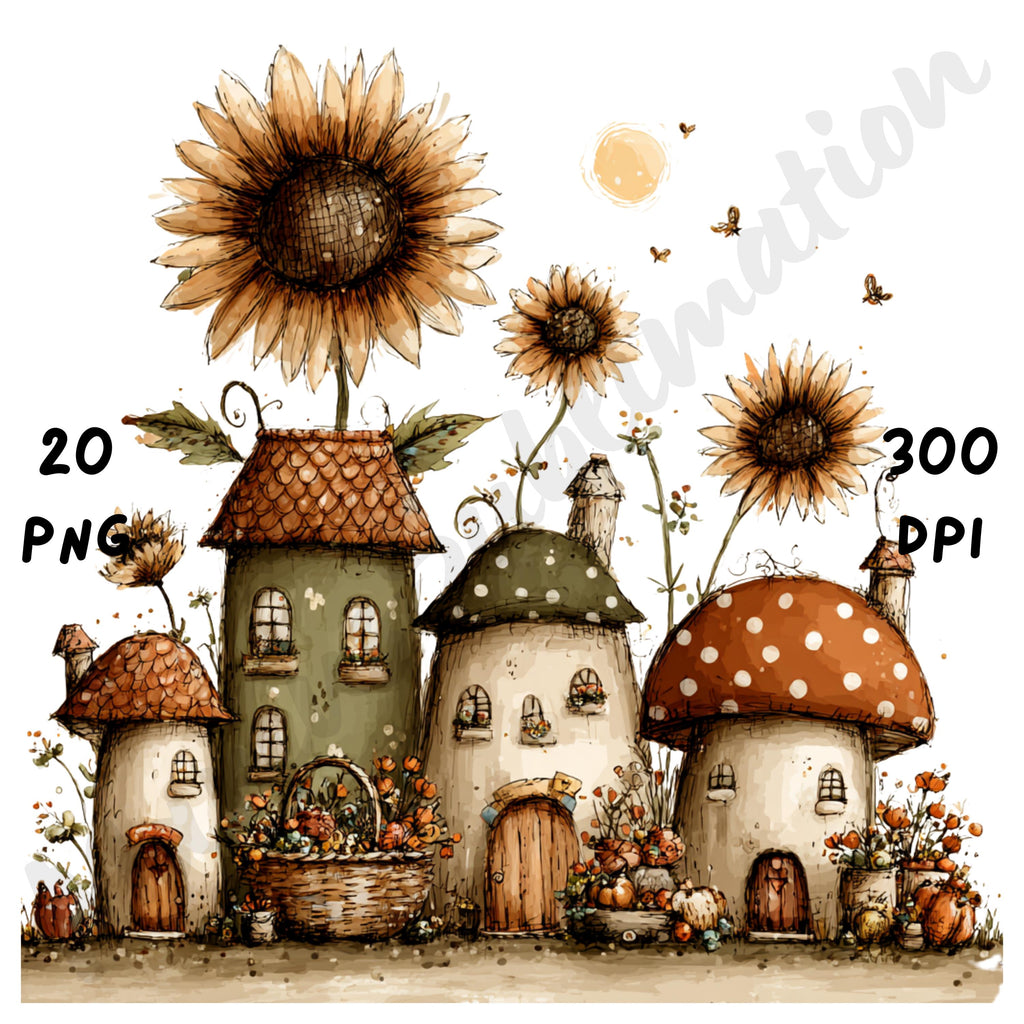 Fall Mushrooms Whimsical Clipart Bundle