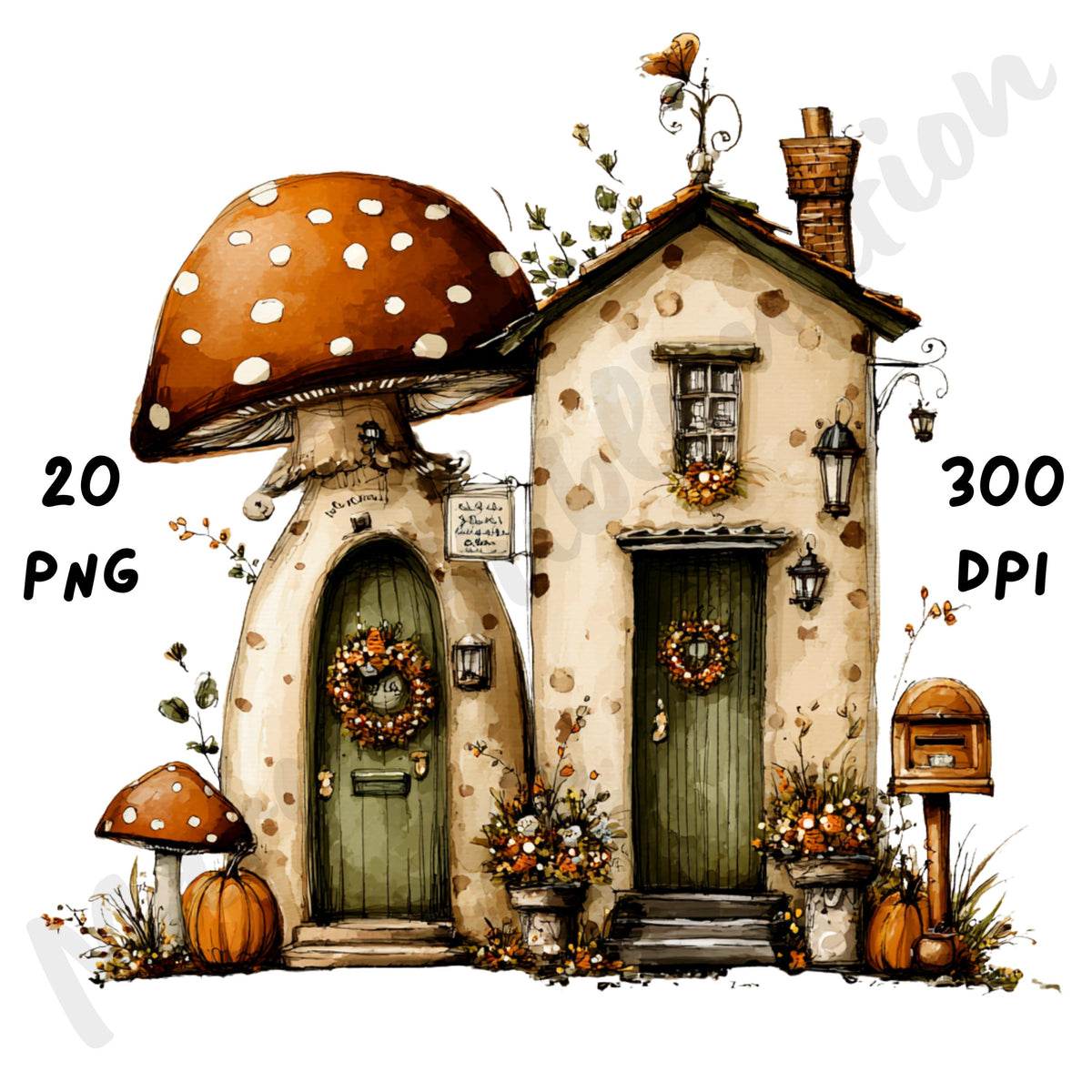 Fall Mushrooms Whimsical Clipart Bundle