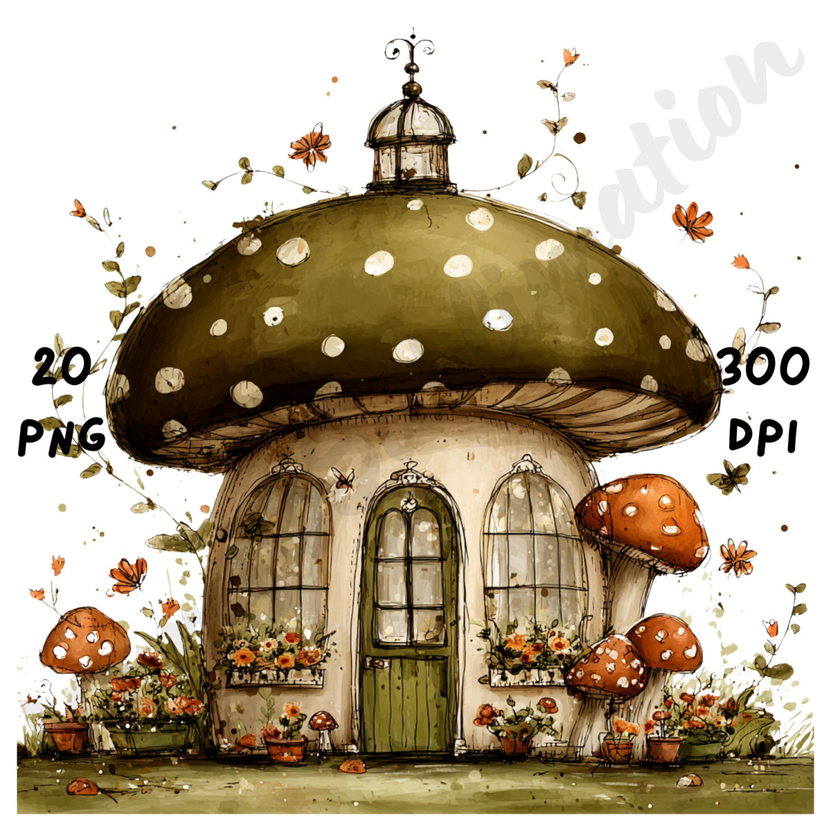 Fall Mushrooms Whimsical Clipart Bundle